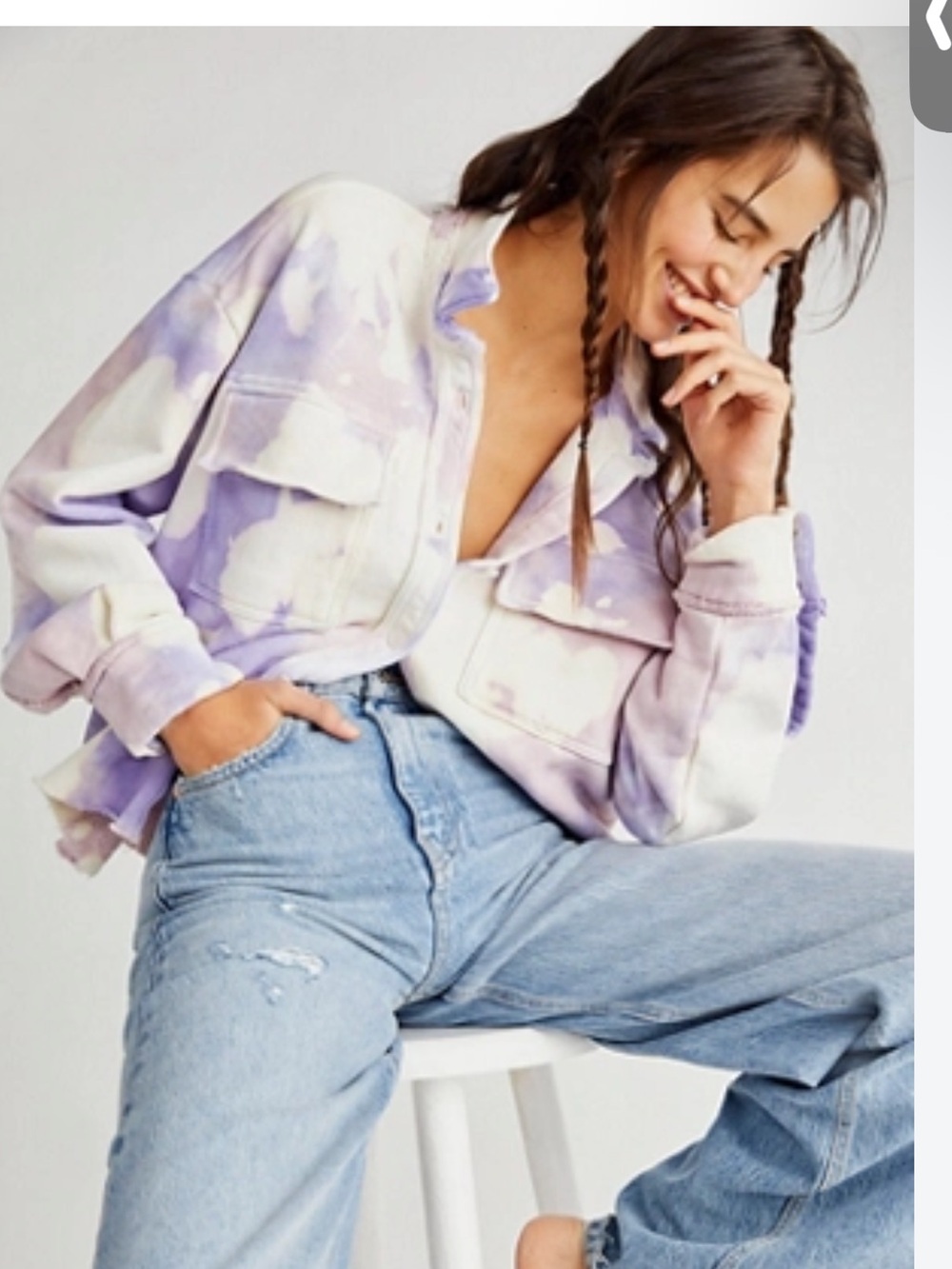 Cotton Citizen x Free People the Brooklyn Tie-Dye Button Down SweatShirt  NWT